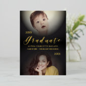 Dan & nu Modern 2 Foto's Afstuderen Folie Uitnodiging (Staand Voorkant)