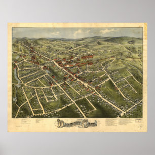 Danbury Connecticut 1885 Antiek Panoramische Kaart Poster