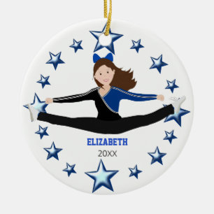 Dance Cheer Brunette Blue en Black Keramisch Ornament