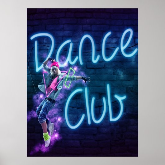 Dance Club Neon Sign. with Dancer Blacklight Poste Poster (Voorkant)