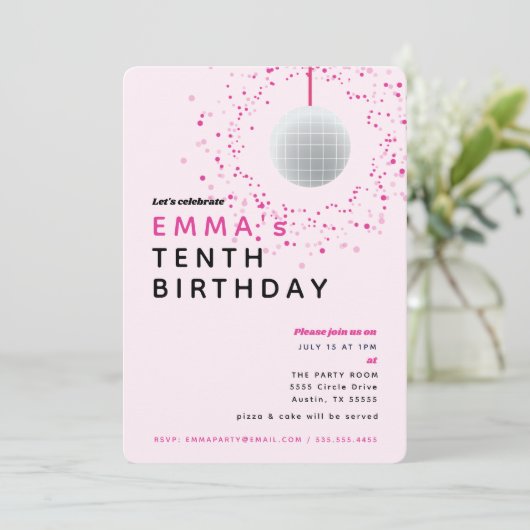 Dance Disco Ball Retro Birthday Pink Black Kaart (Staand voorkant)