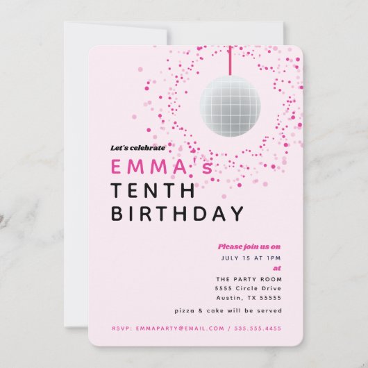 Dance Disco Ball Retro Birthday Pink Black Kaart (Voorkant)