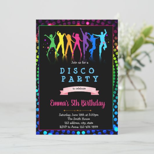 Dance disco invitation fête d'anniversaire (Debout devant)