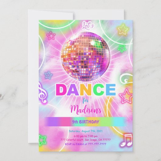 Dance Disco Party Neon Glow Kaart (Voorkant)