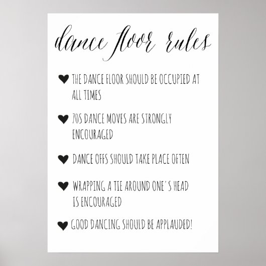 Dance Floor Rules-teken | Funny bruiloft decor Poster (Voorkant)