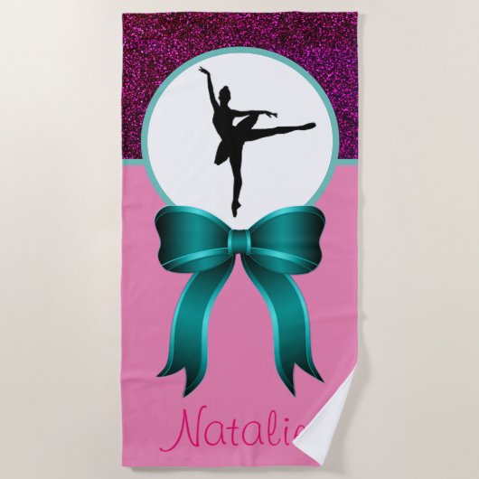 Dance Glitter and Bow Girls Beach Towel met naam Strandlaken (Voorkant)