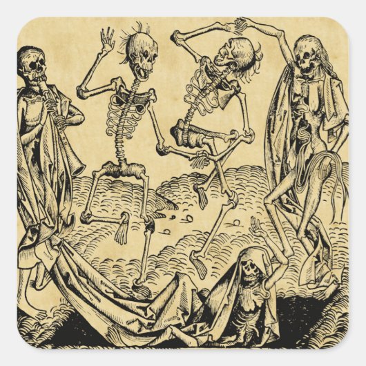 Dance of Death by Michael Wolgemut 1493 Vierkante Sticker (Voorkant)