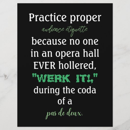 Dance Parents Audience Etiquette Green Flyer (Voorkant)