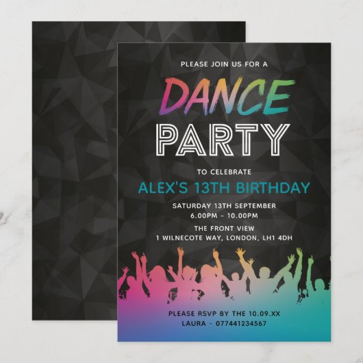 Dance Party Anniversaire Invitations (Devant / Derrière)