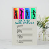 Dance party Birthday Word Scramble Game (Staand voorkant)