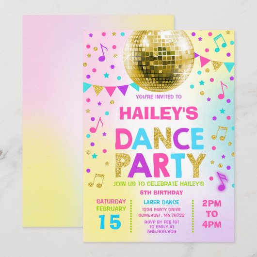 Dance Party Invitation Glow Disco Party Uitnodigen Kaart (Voorkant / Achterkant)
