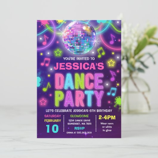 Dance Party Invitation Neon Glow Dance Party (Debout devant)