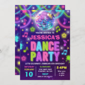 Dance Party Invitation Neon Glow Dance Party (Devant / Derrière)