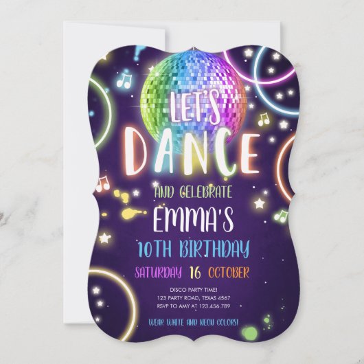 Dance Party Neon Glow Disco Birthday Uitnodiging (Voorkant)