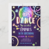 Dance Party Neon Glow Disco Birthday Uitnodiging (Voorkant)