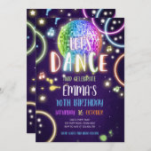 Dance Party Neon Glow Disco Birthday Uitnodiging (Voorkant / Achterkant)
