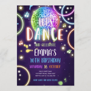 Dance Party Neon Glow Disco Birthday Uitnodiging