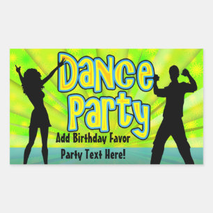 Dance Party, Neon Green/Black Rechthoekige Sticker