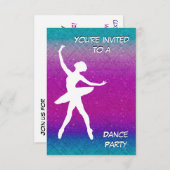 Dance Pink violet Turquoise Ombre Party Invitation (Devant / Derrière)