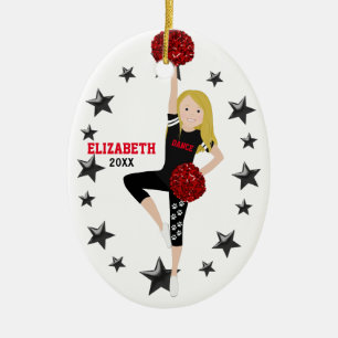 Dance Pom Girl Blonde Black en Red Keramisch Ornament