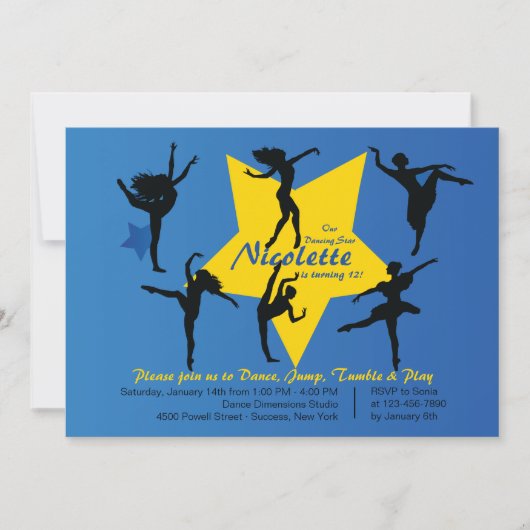 Dance Star Fille's Birthday Party Invitation (Devant)