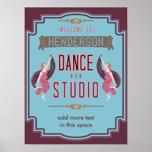 Dance Studio - Aangepaste naam Blauw retro Aangepa Poster