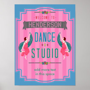 Dance Studio Persoonlijke naam Roze Stripes Retro Poster
