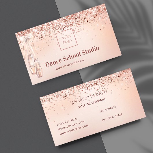 Dance studio school roos gouden roze glitter logo visitekaartje