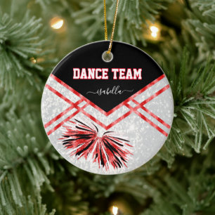 Dance Team Black, White en Red Glitter Keramisch Ornament
