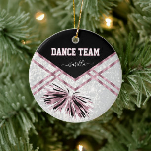 Dance Team Black, White en Roze Rose Glitter Keramisch Ornament
