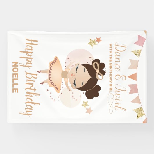 Dance & Twirl, Princess Ballerina w/Bow Birthday Spandoek (Horizontaal)