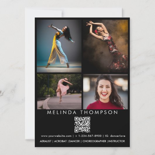 Dancer Choreographer Comp Card 5 Photo QR Code Kaart (Achterkant)