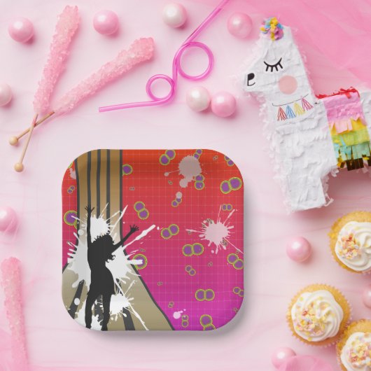 Dancer en gitaar papieren bordje (Feest)