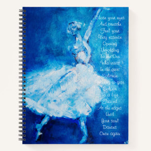 Dancer in blauw en wit met inspirerend poëzie notitieboek