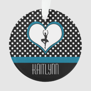 Dancer in blauw hart - zwart en wit poka-Stippen Ornament