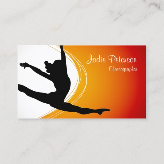 Dancer Jette Leap Silhouette Orange Carte de visit (Devant)