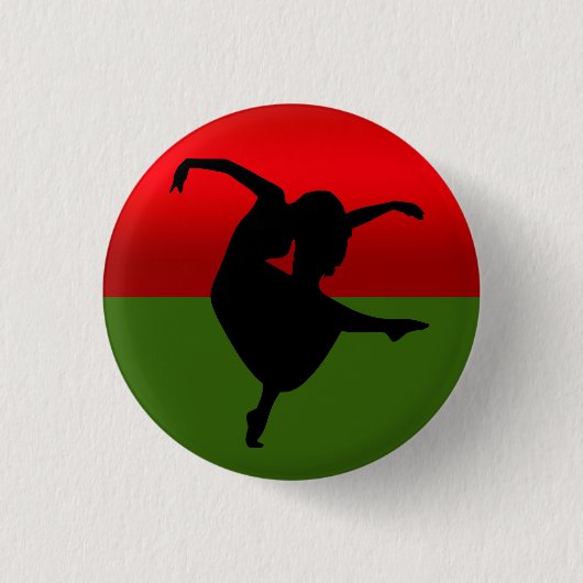 DANCER SILHOUETTE BLACK RED AND GREEN RONDE BUTTON 3,2 CM (Voorkant)