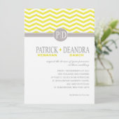 Danch Chevron Monogram geel Trouwfeest Kaart (Staand voorkant)