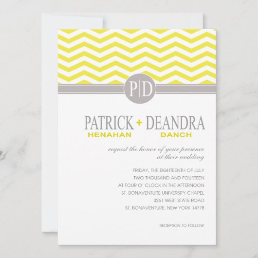 Danch Chevron Monogram gele Trouwjurk Kaart (Voorkant)