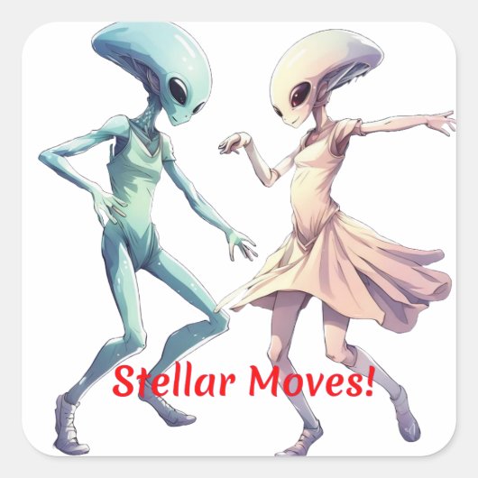 Dancing Aliens Vierkante Sticker (Voorkant)