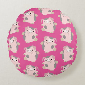 Dancing Cartoon Cochon Répéter Motif Coussin rond