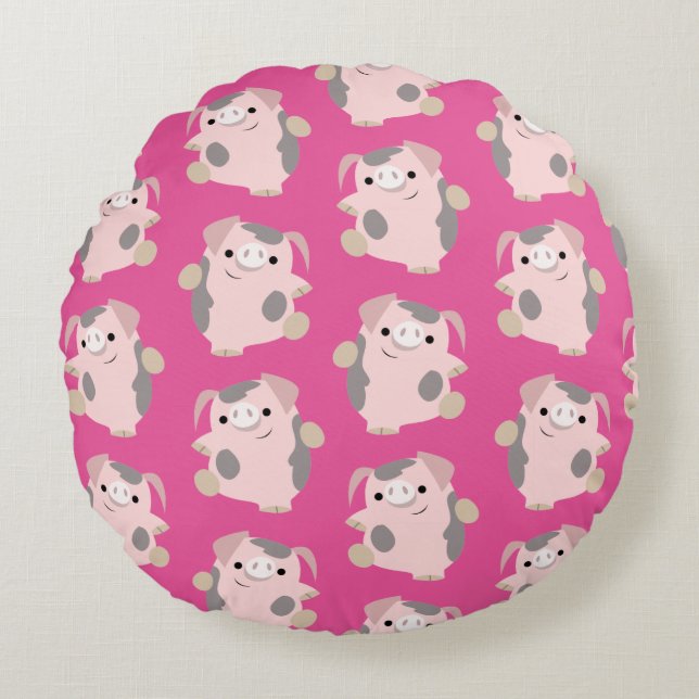 Dancing Cartoon Cochon Répéter Motif Coussin rond (Devant)