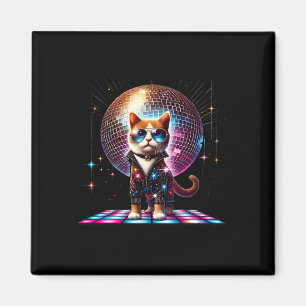 Dancing Cat Disco Ball Kitten Kat Lover Funny Pa Magneet