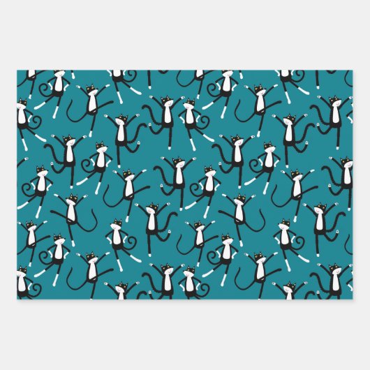 Dancing Cat Pattern Fun Inpakpapier Vel (Voorkant 3)