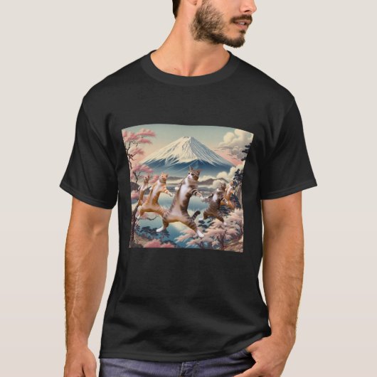 Dancing cats and Mt.Fuji T-shirt (Voorkant)