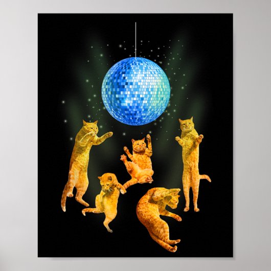 Dancing Cats Disco Ball Kitten Kat Lover Party A Poster (Voorkant)