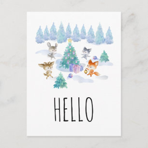 Dancing Christmas Forest Dieren Waterverf Hallo Briefkaart