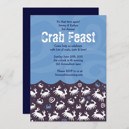 Dancing CRAB FEST FEST Dîner Invitation (Devant / Derrière)
