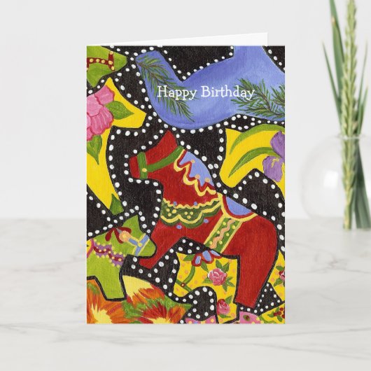 Dancing Dala Horses Birthday Kaart (Voorkant)