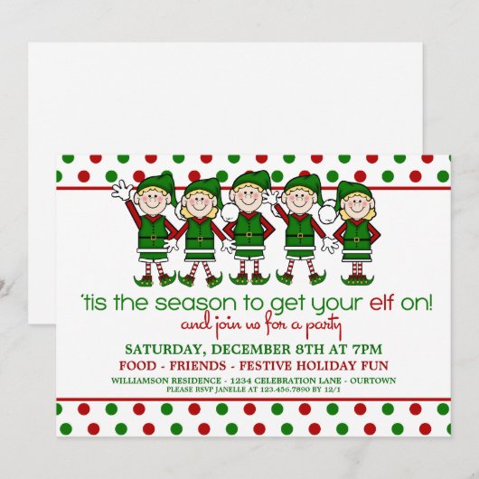 Dancing Elves Noël Fête Invitation (Devant / Derrière)